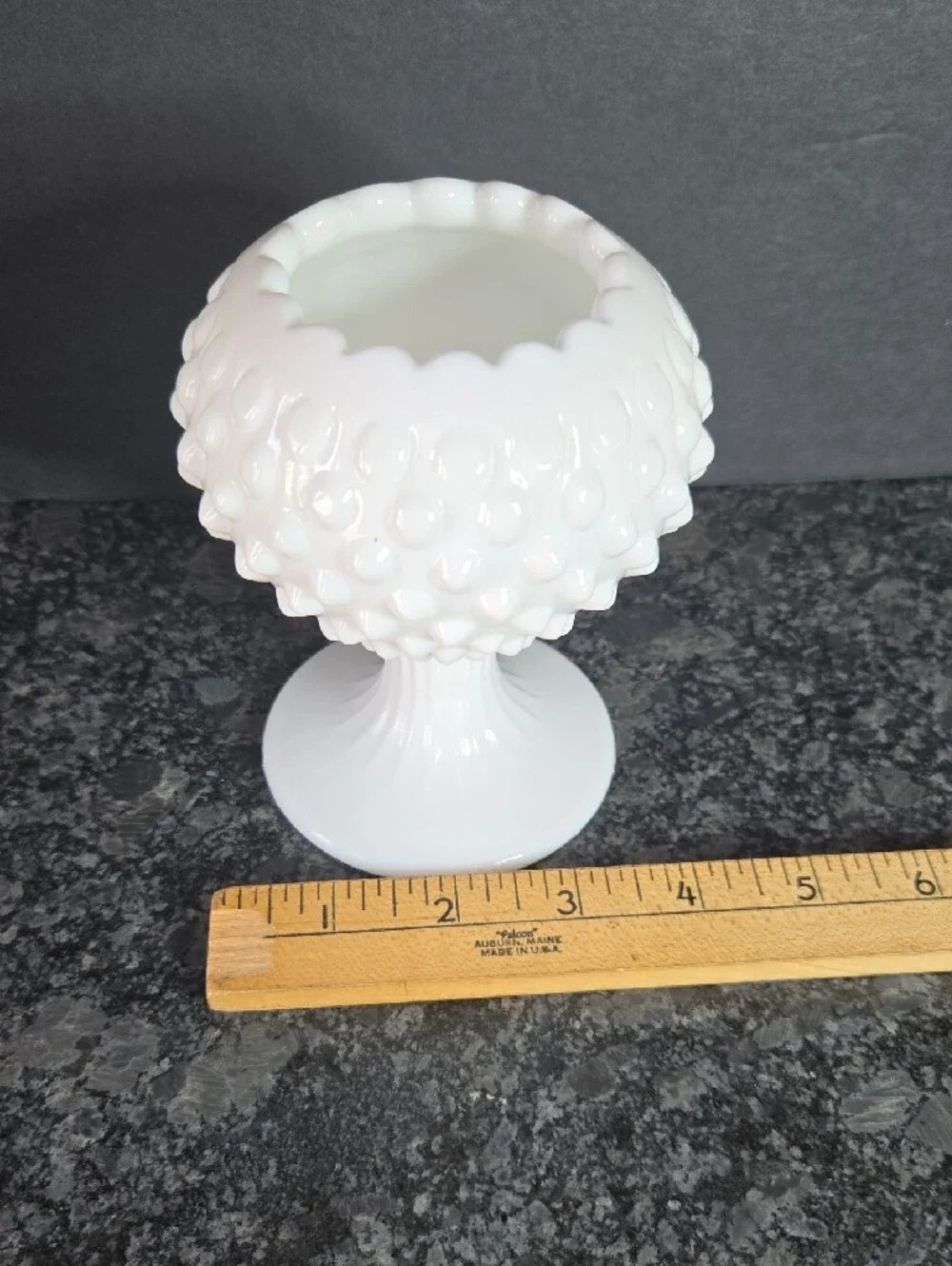 Vintage Fenton White Milk Glass Hobnail Pedestal Rose Bowl Vase